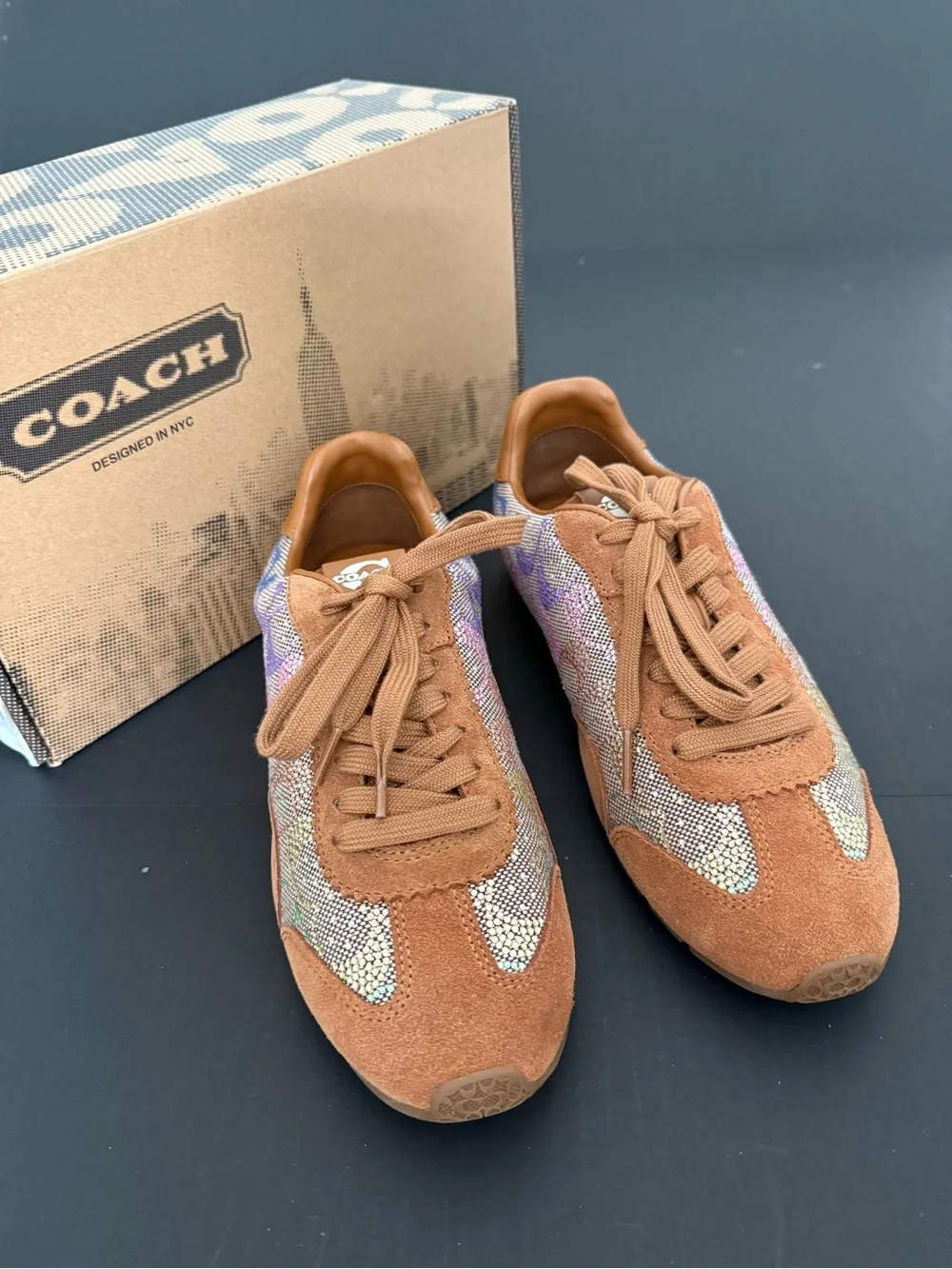 Coach Suede Sneaker with Iridescent Crystal Paneling Size 10 NEW